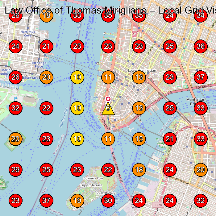 Law Office of Thomas Mirigliano GeoGrid visibility map for Criminal Justice Attorney in New York